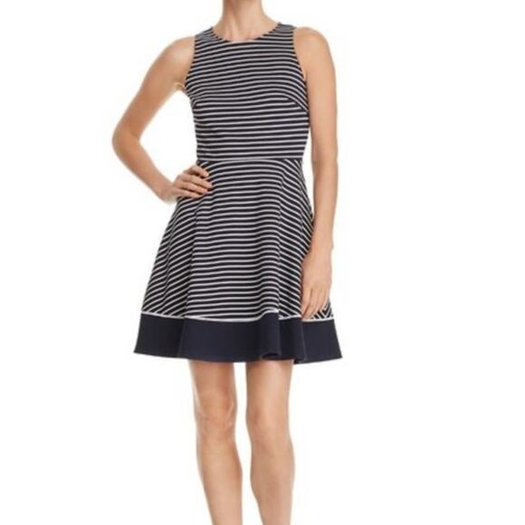 Kate Spade New York Striped Ponte Fit Flare Dress Blue White Striped Womens 10 - Picture 11 of 11